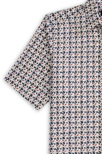 Navy Flower Print Cotton Voile Short Sleeve Sport Shirt by Scott Barber