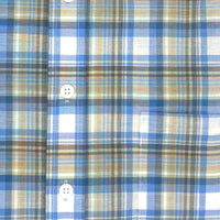 Sage and Blue Multi Plaid Short Sleeve No-Iron Cotton Sport Shirt with Button Down Collar by Leo Chevalier