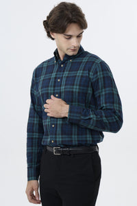 Summer Weight Black Watch Tartan Cotton and Wool Blend Button-Down Shirt by Viyella