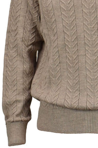 Royal Alpaca Cable Knit Button-Mock Sweater in Tan Heather by Peru Unlimited