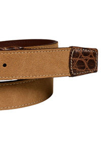 Sueded Calfskin Casual Belt with Crocodile-Embossed Calfskin Tabs in Sunset Tan by Torino Leather