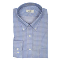 Blue Small Check Stretch Cotton Wrinkle-Free Dress Shirt with Button-Down Collar by Cooper & Stewart