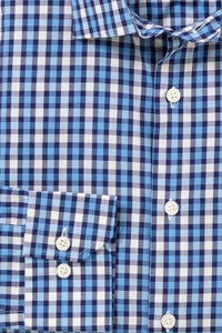 Weekend Plaid Cotton Sport Shirt in Midnight, White, and Blue by Scott Barber