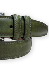 Contrast Stitched Padded Calfskin Belt in Olive Green by Torino Leather
