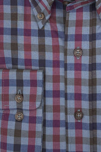 Blue, Maroon, and Brown Plaid Cotton and Wool Blend Button-Down Shirt by Viyella