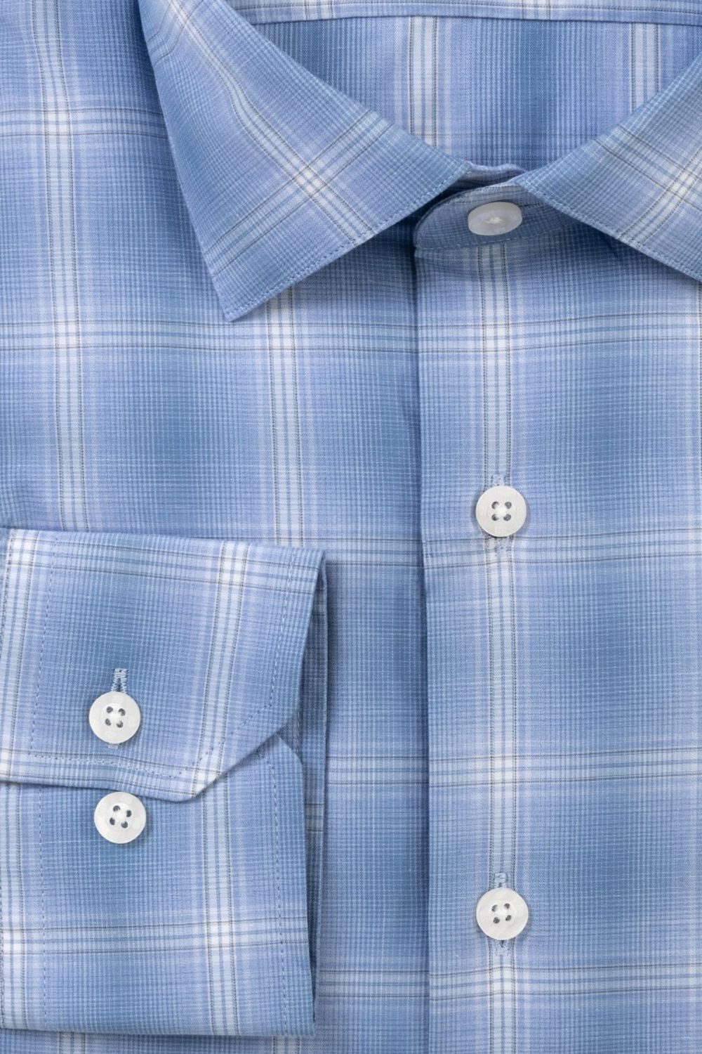Canclini Fine Poplin Ombre Plaid Long Sleeve Sport Shirt in Blue by Scott Barber