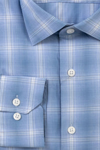 Canclini Fine Poplin Ombre Plaid Long Sleeve Sport Shirt in Blue by Scott Barber