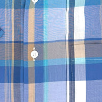 Multi Blue and Tan Plaid Cotton Broadcloth Short Sleeve Sport Shirt by Viyella