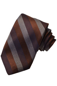 Mocha, Nutmeg, Sand, and Navy Multi Textured Stripe Italian Silk Woven Jacquard Tie by Dion Neckwear
