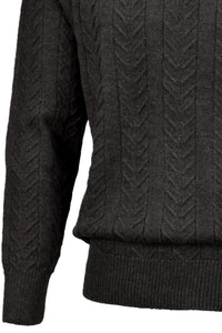 Royal Alpaca Cable Knit Button-Mock Sweater in Charcoal Heather by Peru Unlimited