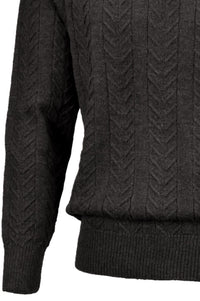 Royal Alpaca Cable Knit Button-Mock Sweater in Charcoal Heather by Peru Unlimited