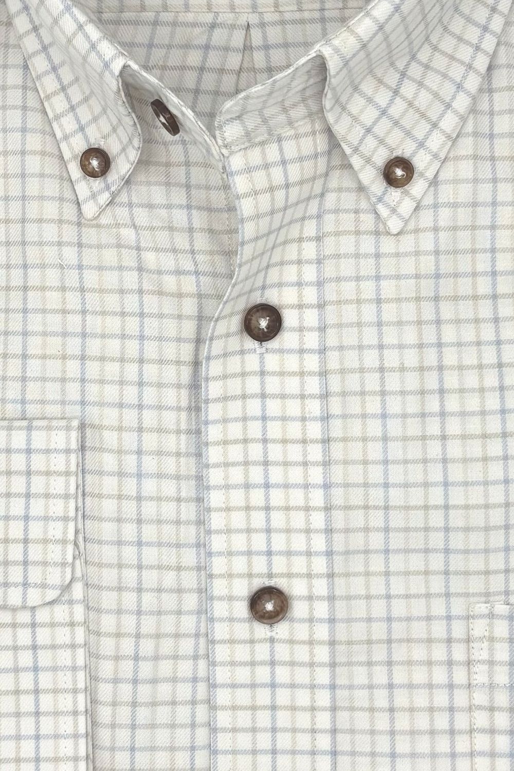 White and Faded Tattersall Cotton and Wool Blend Button-Down Shirt (Tailored Fit) by Viyella