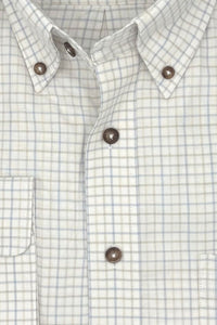 White and Faded Tattersall Cotton and Wool Blend Button-Down Shirt (Tailored Fit) by Viyella