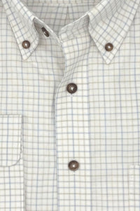 White and Faded Tattersall Cotton and Wool Blend Button-Down Shirt (Tailored Fit) by Viyella