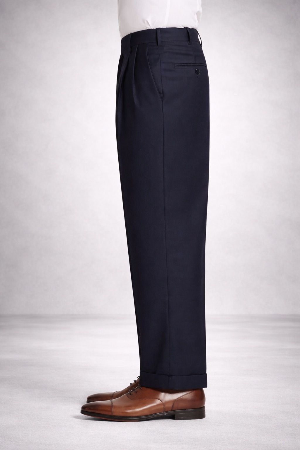 Bennett Double Pleated Super 120s Wool Serge Trouser in Navy Blue (Full Fit) by Zanella