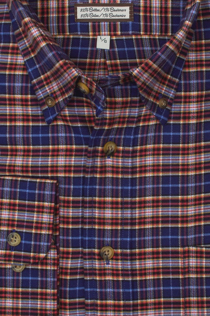 Navy, Spice, and Gold Multi Plaid Cotton and Cashmere Blend '1894 Authentics' Button-Down Shirt by Viyella