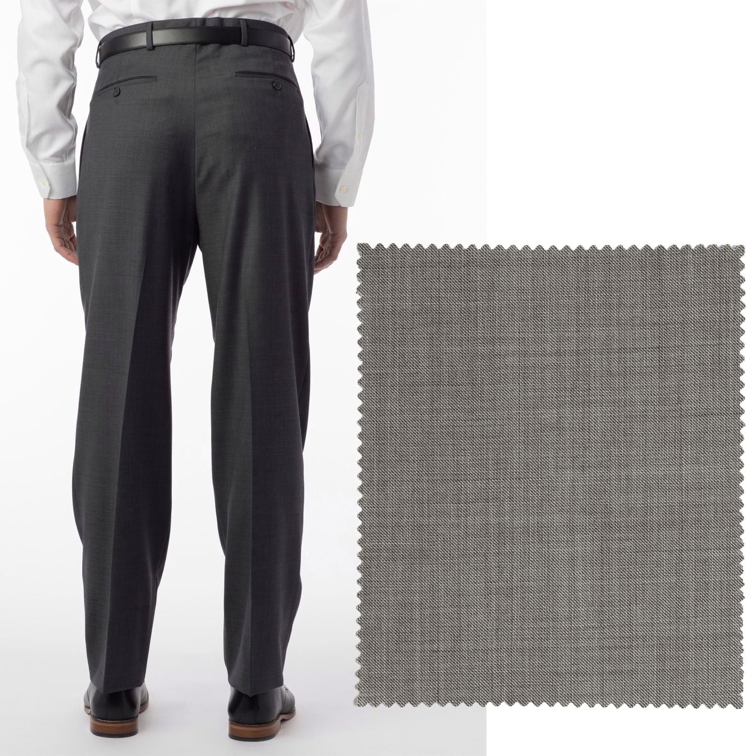 BIG FIT Sharkskin Super 120s Worsted Wool Comfort-EZE Trouser in Black and Latte (Manchester Pleated Model) by Ballin