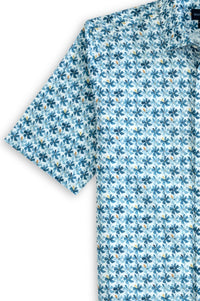 Blue Flower Print Cotton Voile Short Sleeve Sport Shirt by Scott Barber