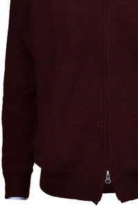Royal Alpaca Double-Zip Cardigan Bomber Sweater Jacket in Wine Heather by Peru Unlimited