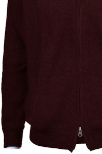 Royal Alpaca Double-Zip Cardigan Bomber Sweater Jacket in Wine Heather by Peru Unlimited