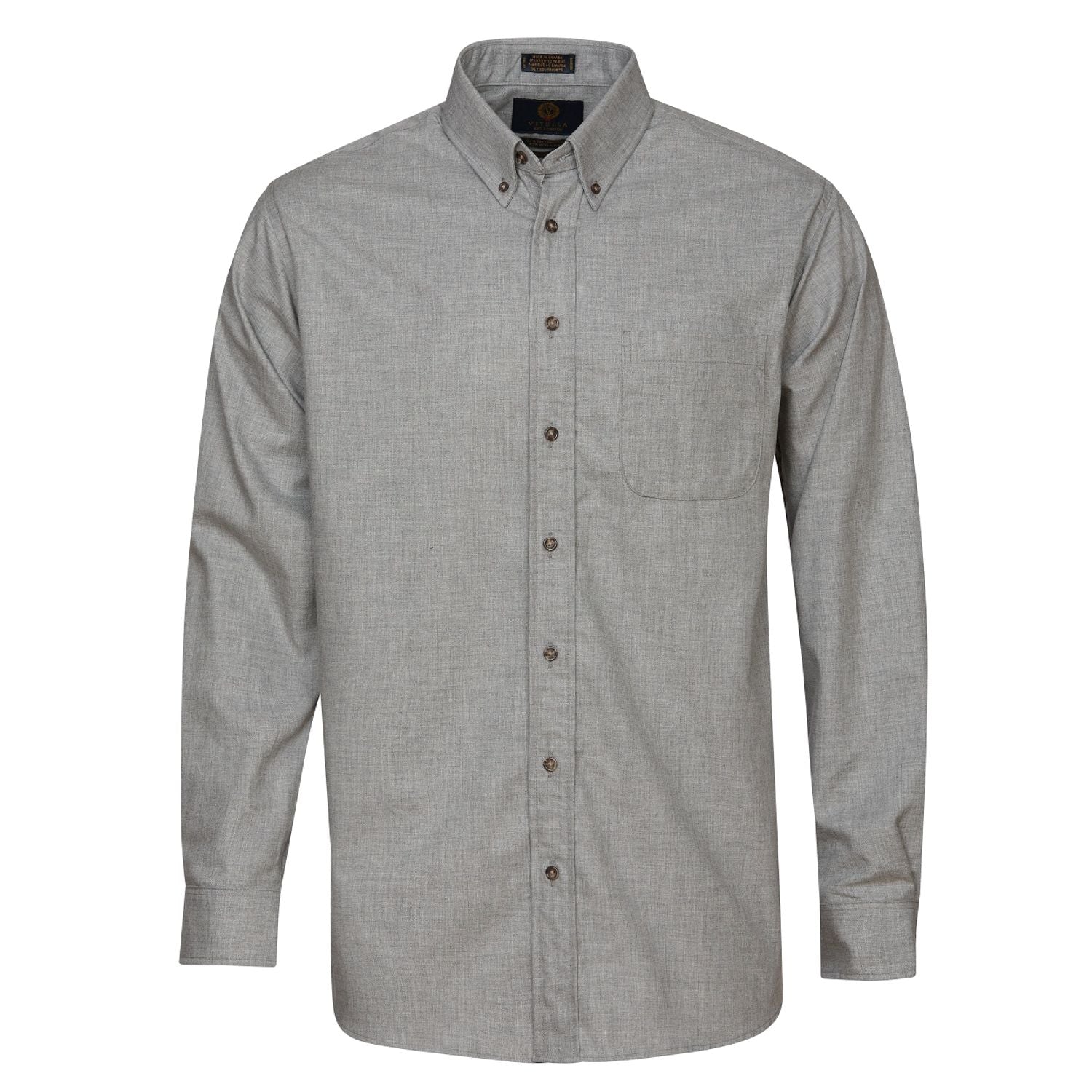 Solid Cotton and Wool Blend Button-Down Shirt in Flannel Grey by Viyella