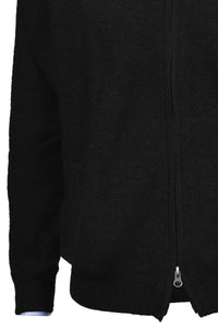 Royal Alpaca Double-Zip Cardigan Bomber Sweater Jacket in Black by Peru Unlimited