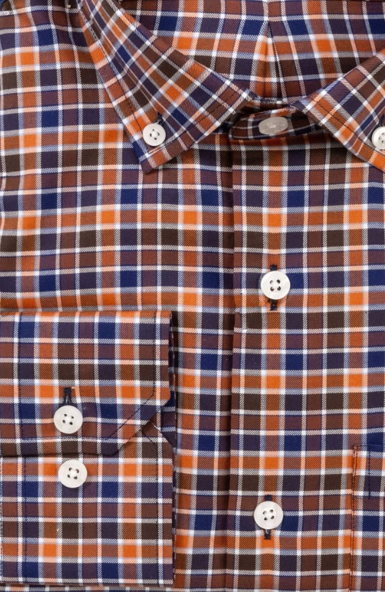 Prep Twill Check Long Sleeve Sport Shirt with Button Down Collar in Auburn and Navy Multi by Scott Barber