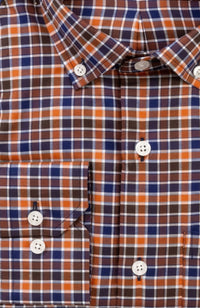 Prep Twill Check Long Sleeve Sport Shirt with Button Down Collar in Auburn and Navy Multi by Scott Barber