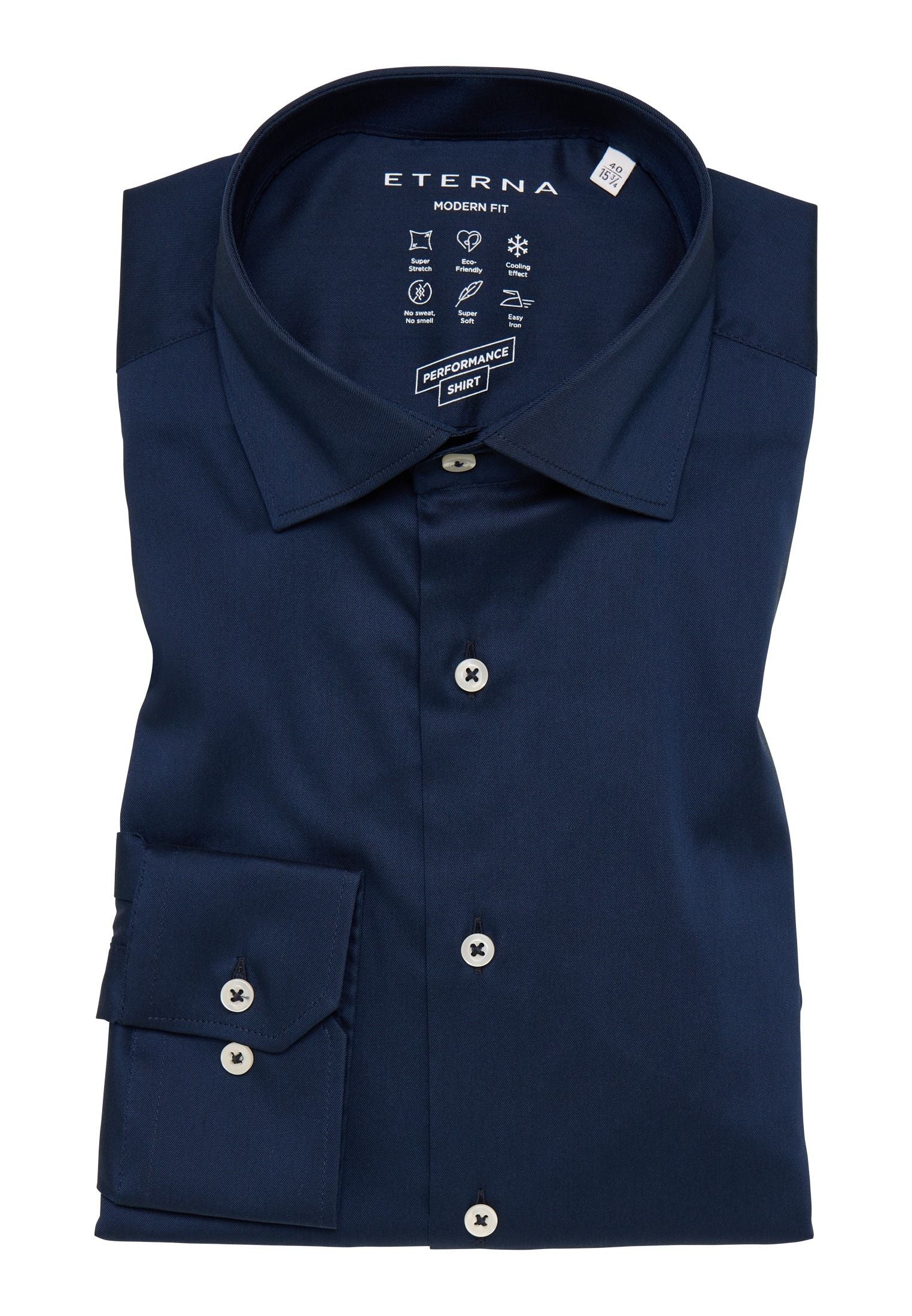 'Performance Shirt' in Navy - Modern Fit Dress Shirt with Kent Collar by Eterna 1863