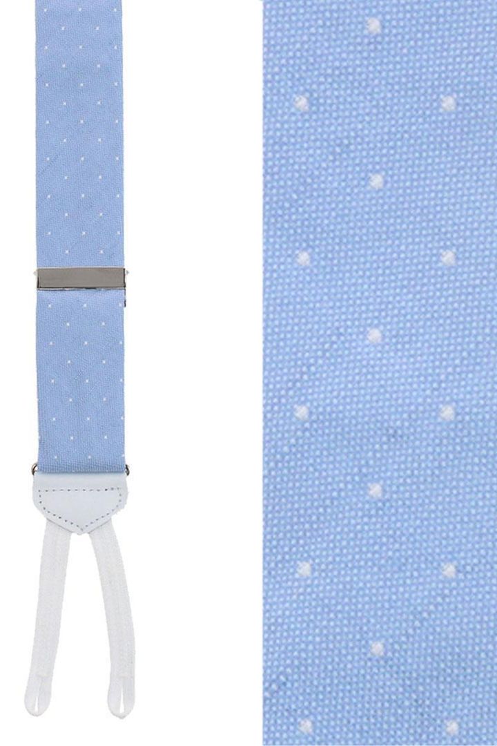 Churchill Chambray Polka Dot Linen and Silk Blend Formal End Braces in Light Blue by Trafalgar