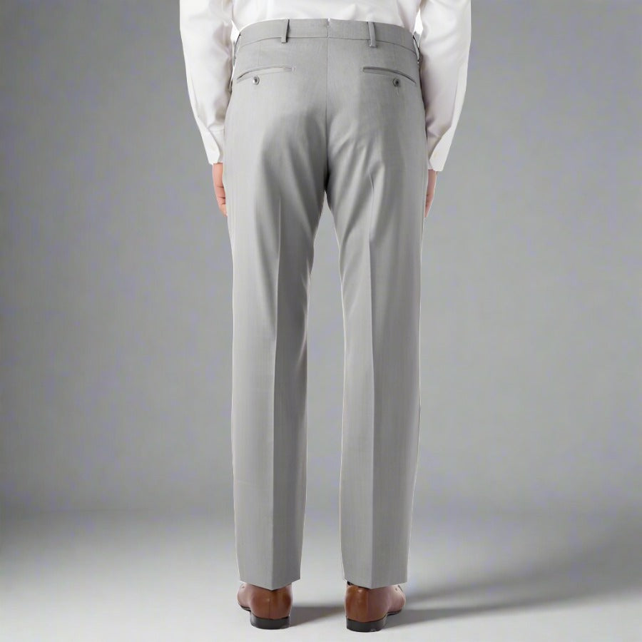 Super 130s Loro Piana Wool Gabardine Flat Front Trouser in Light Grey by 6 East by Ballin