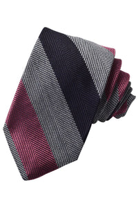 Pink, Grey, and Navy Mélange Bold Stripe Italian Silk Woven Jacquard Tie by Dion Neckwear