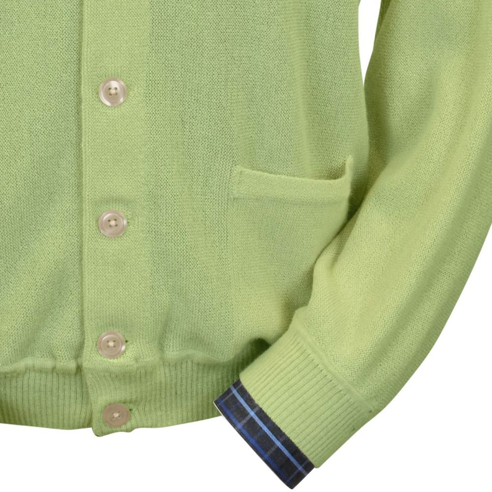 Baby Alpaca 'Links Stitch' V-Neck Cardigan Sweater in Lime by Peru Unlimited