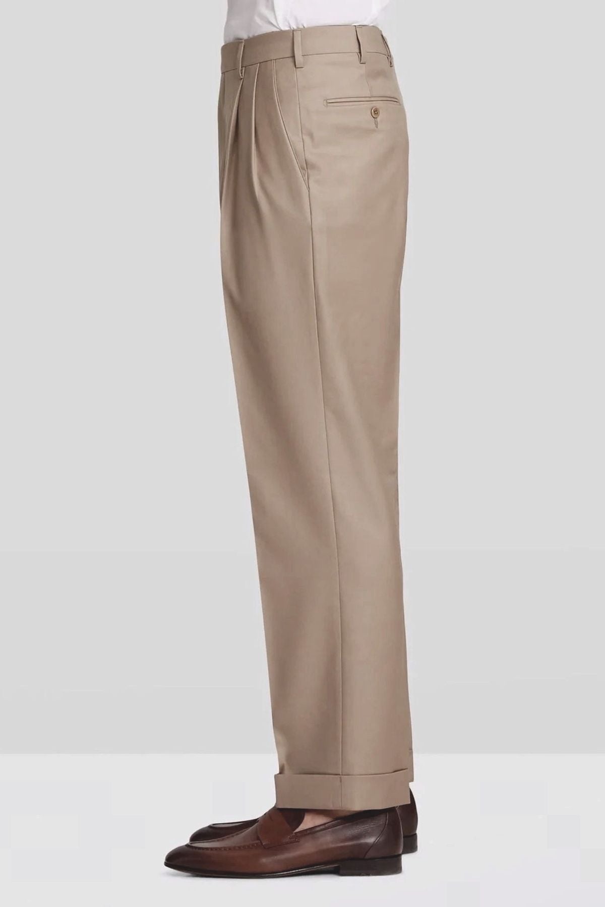 Bennett Double Pleated Super 120s Wool Serge Trouser in Light Beige (F Bennett Double Pleated Super 120s Wool Serge Trouser in Light Beige (F