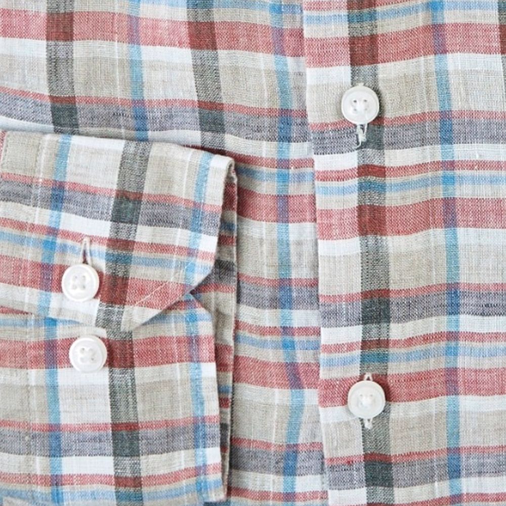 Italian Washed Linen Bold Plaid Sport Shirt in Spice by Scott Barber