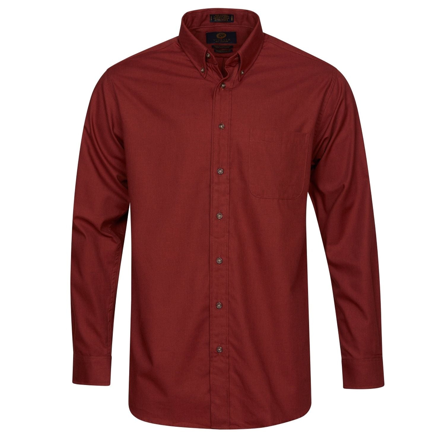 Solid Cotton and Wool Blend Button-Down Shirt in Burgundy by Viyella