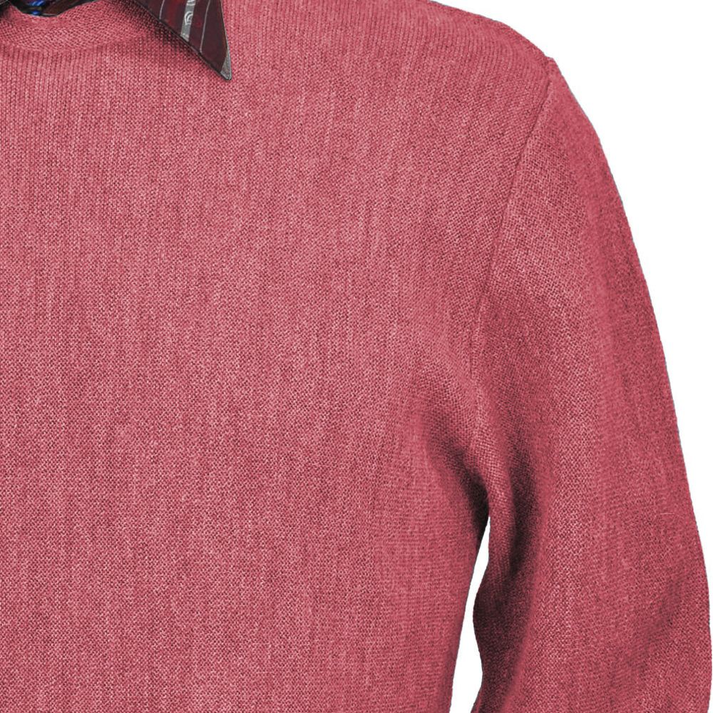 Baby Alpaca 'Links Stitch' Open Bottom Crew Neck Sweater in Red Coral Heather by Peru Unlimited