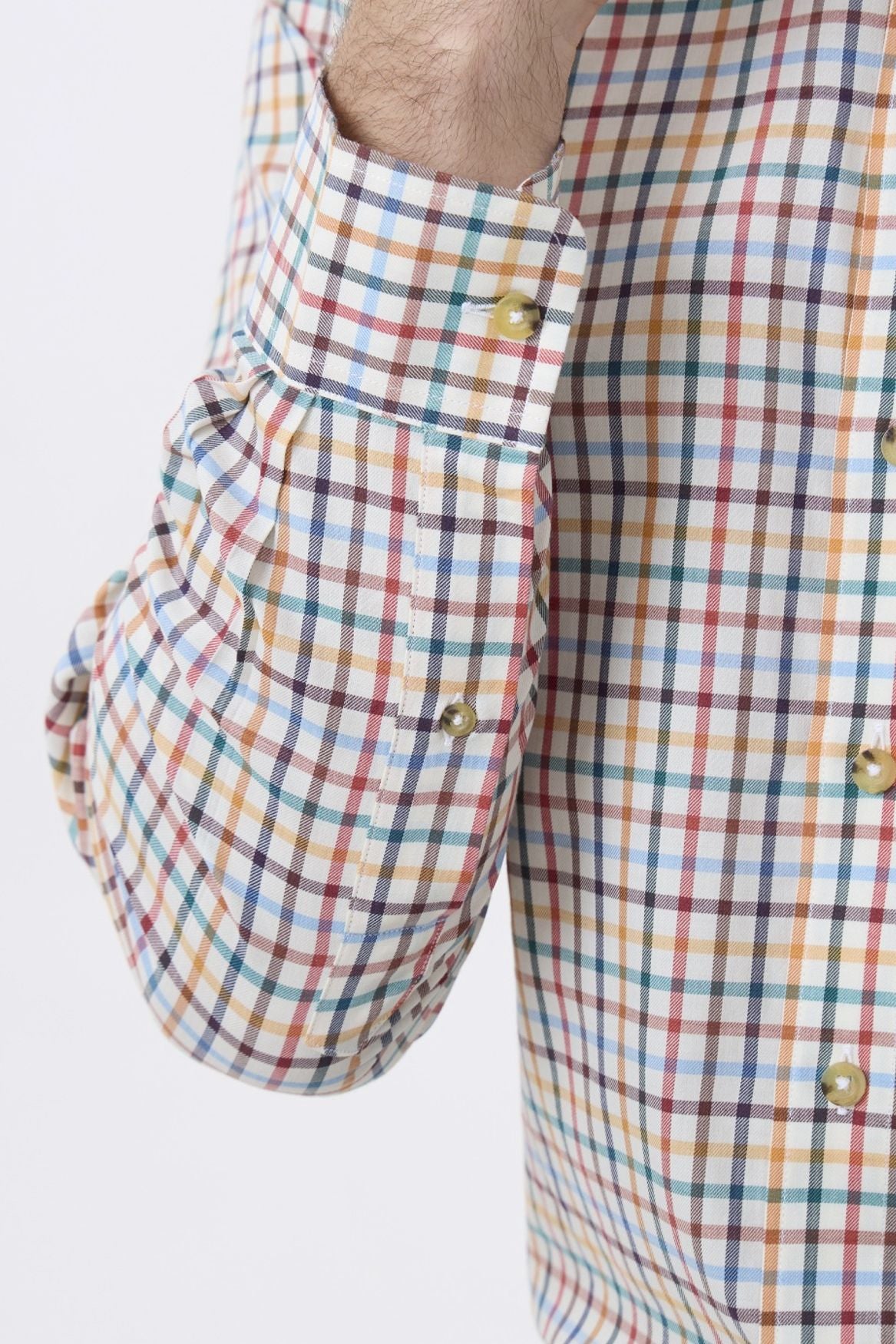 Summer Weight Bright Multi Tattersall Cotton and Wool Blend Button-Down Shirt by Viyella