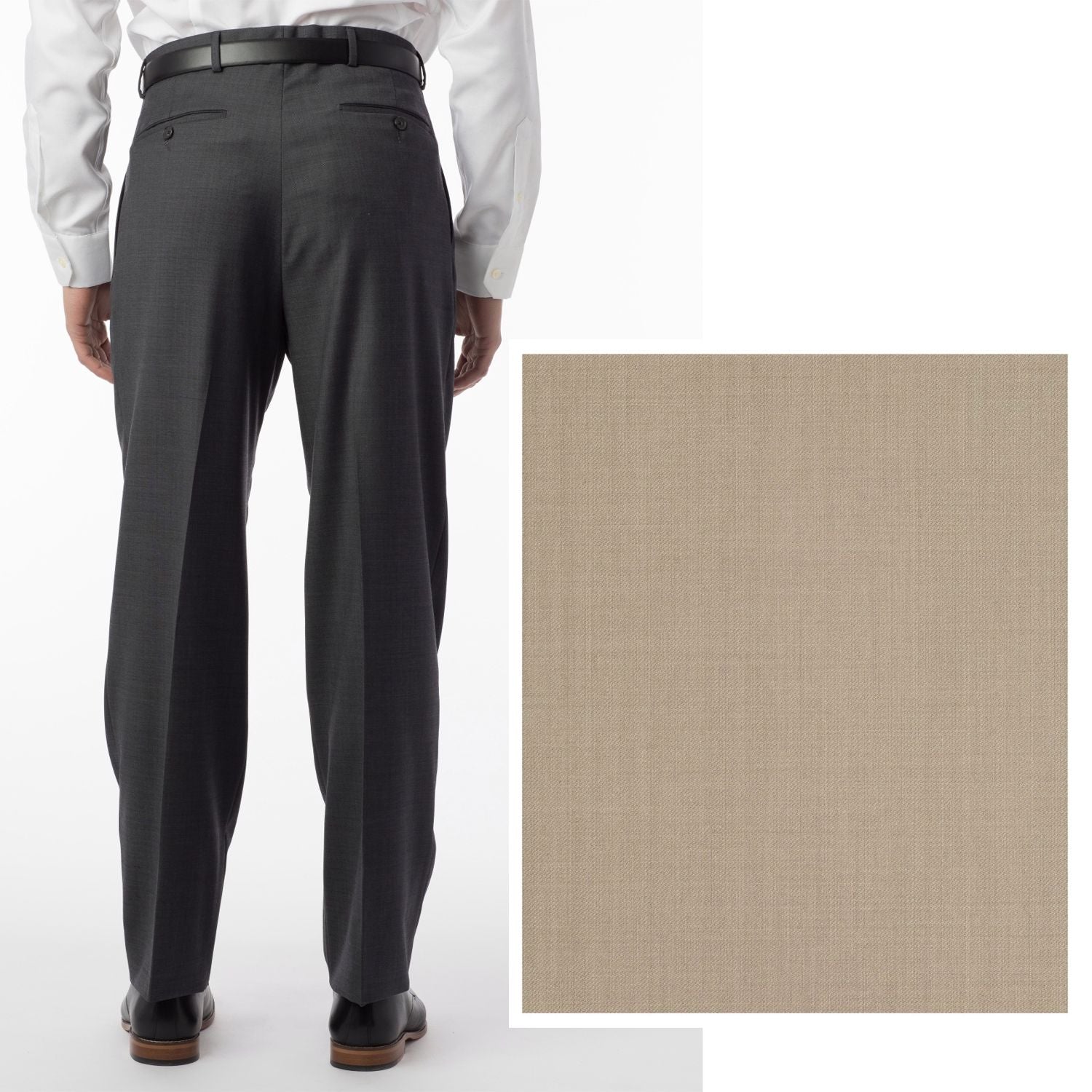 BIG FIT Super 120s Wool Gabardine Comfort-EZE Trouser in Oatmeal (Manchester Pleated Model) by Ballin