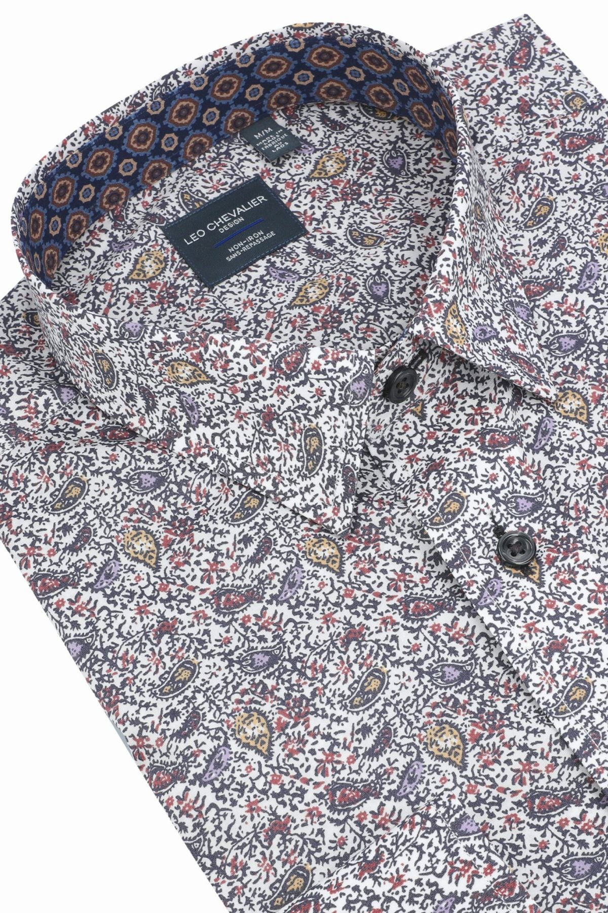 Multi Print Cotton Sport Shirt with Hidden Button Down Collar by Leo Chevalier