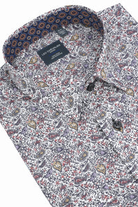 Multi Print Cotton Sport Shirt with Hidden Button Down Collar by Leo Chevalier