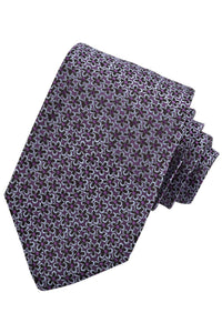 Purple, Grey, and Black Bordered Mini Floral Woven Silk Jacquard Tie by Dion Neckwear