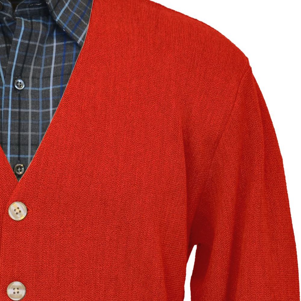 Baby Alpaca 'Links Stitch' V-Neck Cardigan Sweater in Bright Red by Peru Unlimited