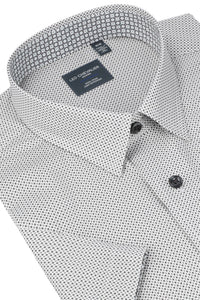 Multi Grey Mini Neat Geometric Short Sleeve No-Iron Cotton Sport Shirt with Hidden Button Down Collar by Leo Chevalier