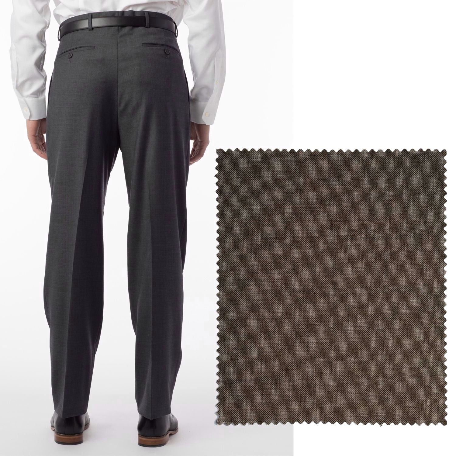 Sharkskin Super 120s Worsted Wool Comfort-EZE Trouser in Light Brown (Manchester Pleated Model) by Ballin