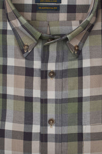 Sage, Taupe, and Grey Plaid Cotton and Wool Blend Button-Down Shirt by Viyella