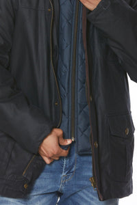 British Millerain Waxed Cotton Winter Jacket in Navy by Viyella