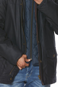 British Millerain Waxed Cotton Winter Jacket in Navy by Viyella