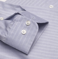 Tonal Grey-Blue Text Dobby Stripe Wrinkle-Free Cotton Dress Shirt by Cooper & Stewart