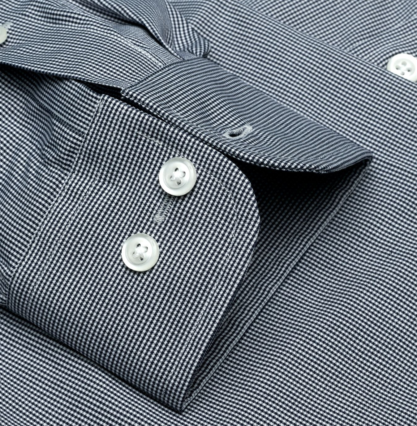 Black Mini Houndstooth Wrinkle-Free Cotton Dress Shirt with Spread Collar by Cooper & Stewart